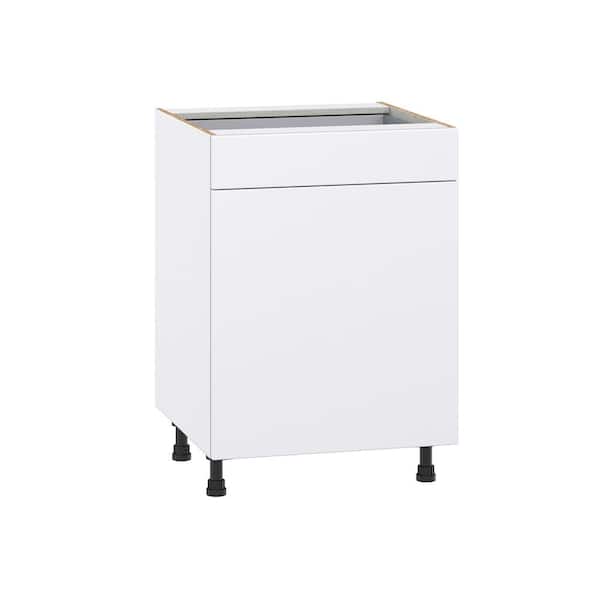 J COLLECTION Fairhope Bright White Slab Assembled Base Kitchen Cabinet with a Drawer (24 in. W x 34.5 in. H x 24 in. D)
