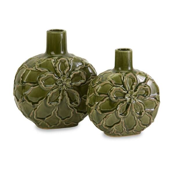 Filament Design Lenor 12 in. Ceramic Decorative Vase in Green (Set of 2)