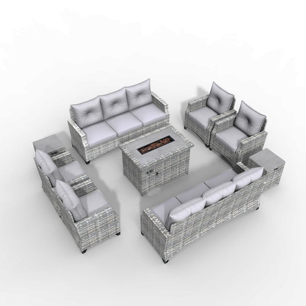 Maxwell 9-Piece Wicker Patio Conversation Set Outdoor Firepit Table with Gray Cushions price history on PriceWatchPro