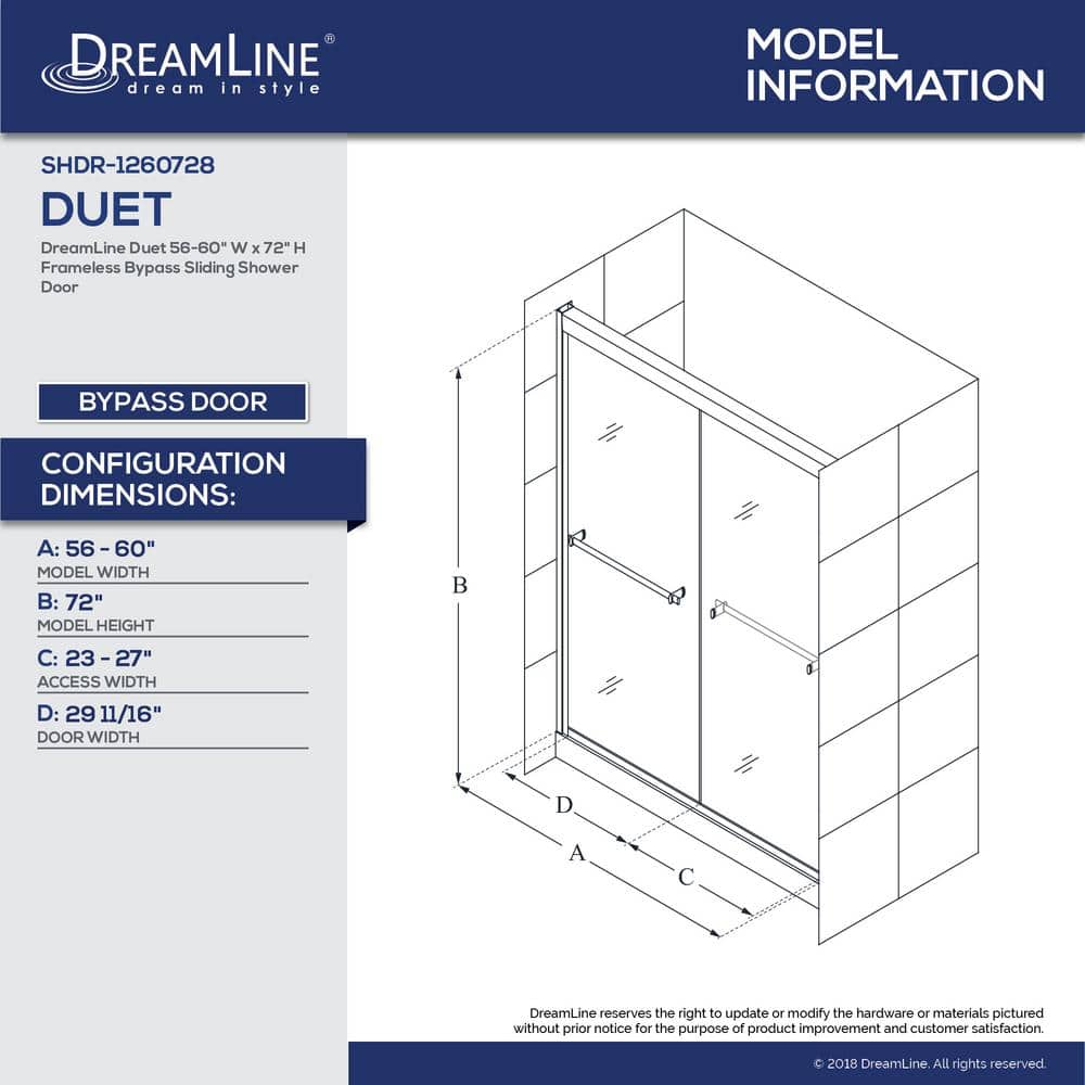Duet 60" Clear Glass Semi-Frameless Sliding Shower Kit with Brushed Nickel Hardware