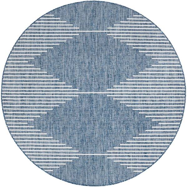 Livabliss Peroti Navy 5 ft. 3 in. Round Indoor/Outdoor Area Rug