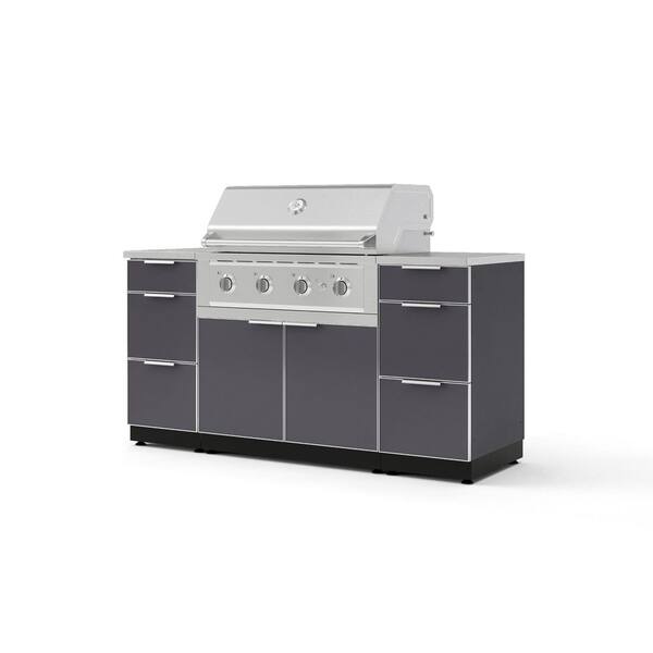 Outdoor Kitchen 6-Piece 4-Burners Propane Gas Grill Island in Gray with 36 in. Grill and Stainless Steel Countertop