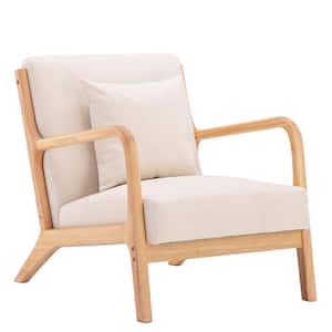 Beige Fabric Arm Chair with Solid Wood (Set of 1)