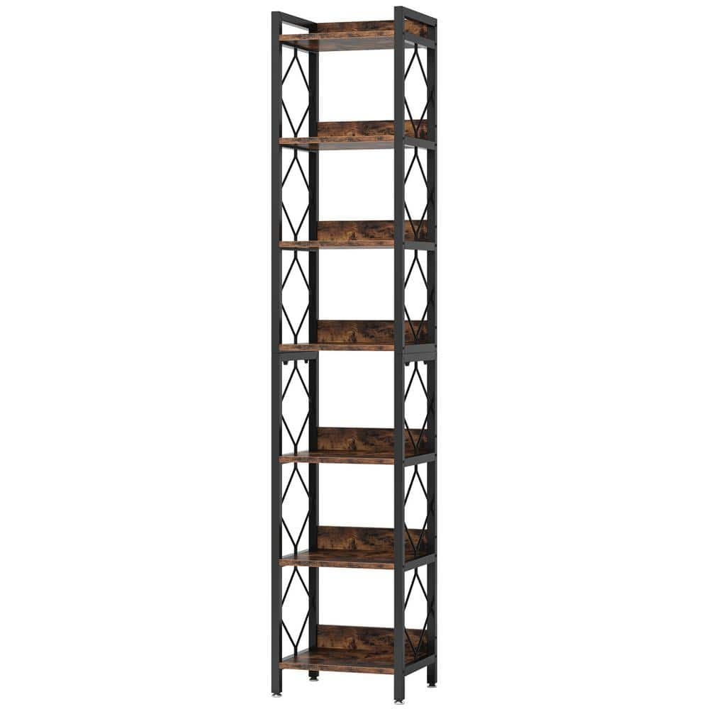 TRIBESIGNS WAY TO ORIGIN Frailey 75 in. Rustic Brown 6-Shelf Tall Narrow  Bookcase Bookshelf Corner Storage Shelf Rack with Metal Frame HD-JW0576-HYF  - The Home Depot