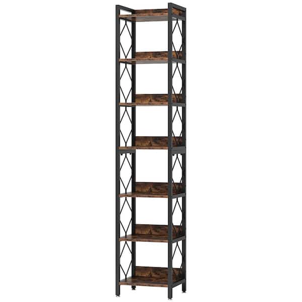 TRIBESIGNS WAY TO ORIGIN Jannelly 79 in. Rustic Brown 7-Shelf Narrow Bookcase with Metal Frame, Corner Etagere Bookshelf for Home Office