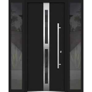 60 in. x 80 in. Left-Hand/Inswing 2 Sidelights Tinted Glass Black Enamel Steel Prehung Front Door with Hardware