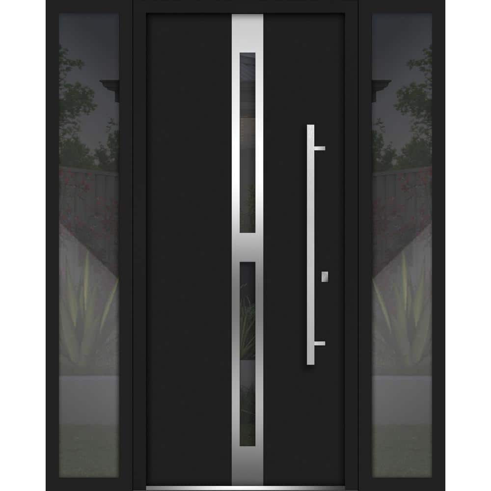 64 in. x 80 in. Left-Hand/Inswing 2 Sidelights Tinted Glass Black Enamel Steel Prehung Front Door with Hardware price history on PriceWatchPro