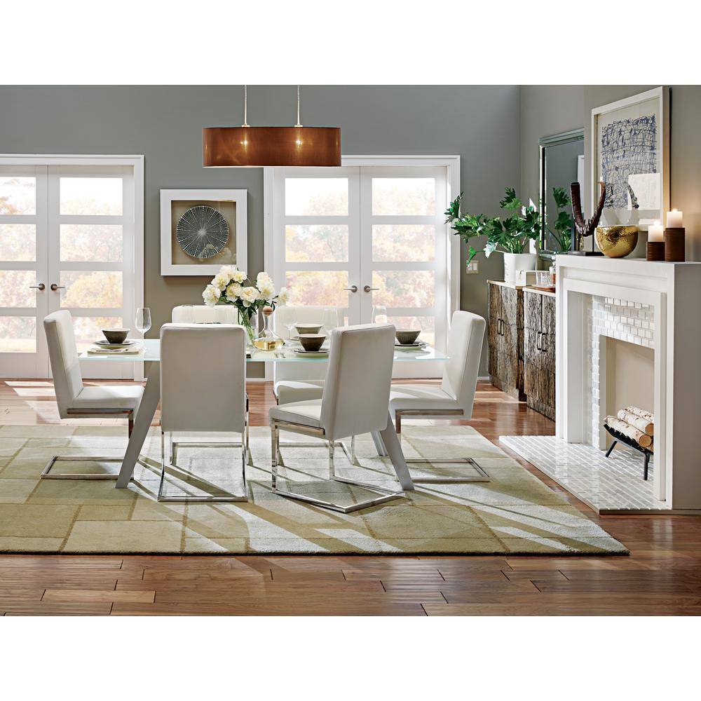 Set of 2 White Faux Leather and Stainless Steel Dining Chairs