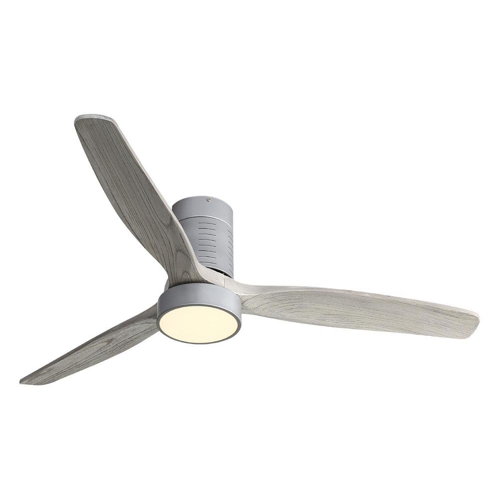 52 in. Indoor LED Ceiling Fan With Dimmable 6 Speed Remote Silver 3 Solid W