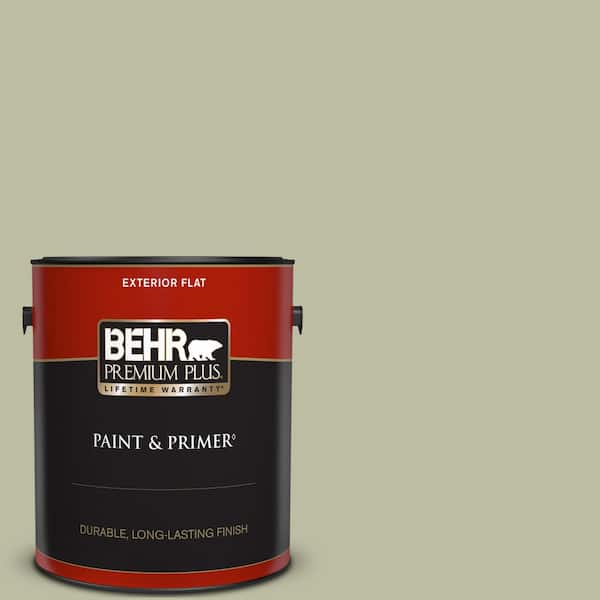BEHR PREMIUM PLUS 1 gal. #ICC-57 Dried Thyme Flat Exterior Paint & Primer