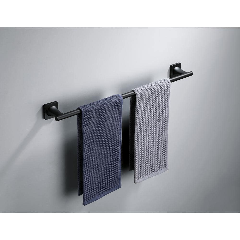 24-inch Matte Black Aluminum Wall Mounted Towel Bar