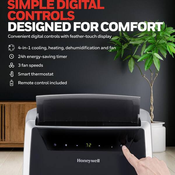 Honeywell 14,000 BTU (9,000 BTU DOE) Portable Air Conditioner with Heat and  Dehumidifier in Black and Silver MN4HFS9 - The Home Depot