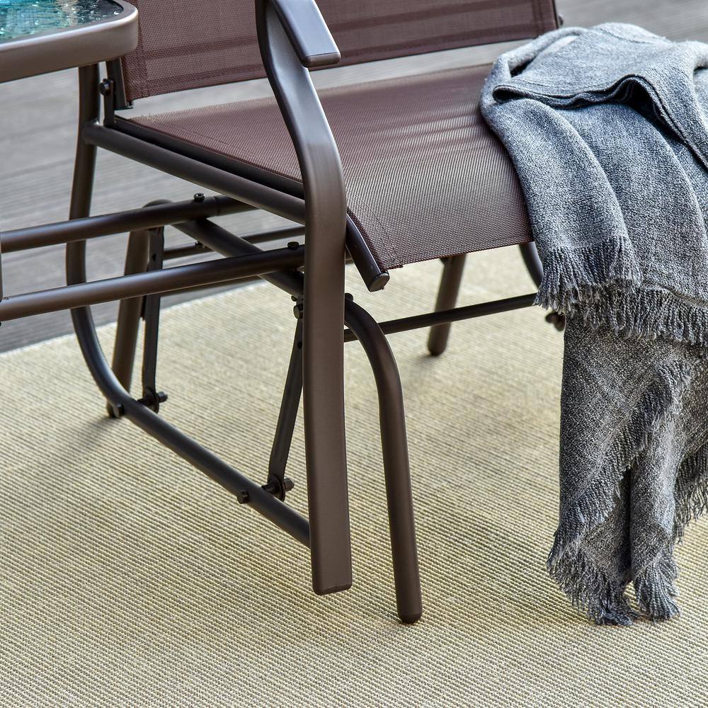 Brown Steel Double Glider Chairs with Center Table