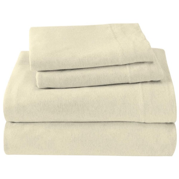 BROOKLYN FLAT 3-Piece Beige Solid Cotton Blend/Poly Twin, XL Jersey Knit Sheet Set