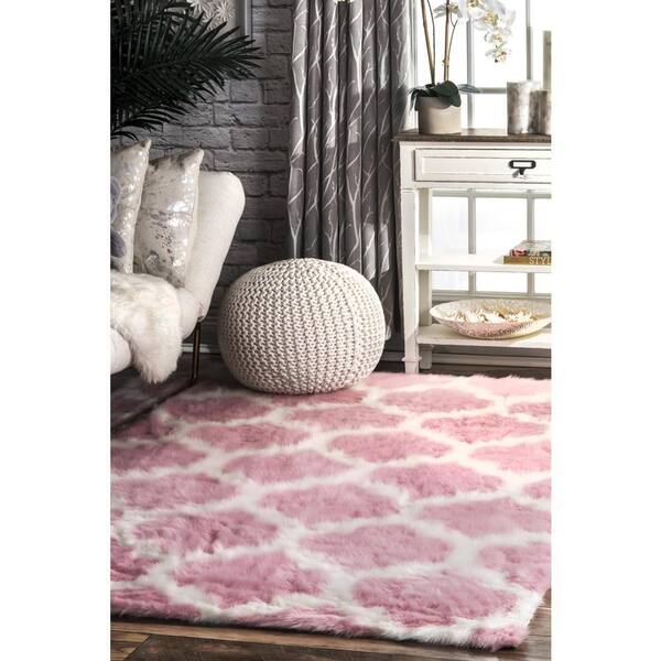 nuLOOM Trellis Faux Sheepskin Plush Shag Pink 4 ft. x 6 ft. Area Rug - image 3