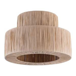 Collision 12.6 in. 1-Light Farmhouse Wood Color Flush Mount Ceiling Light with Raffia Paper Shade