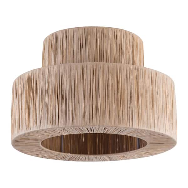 Maxax Collision 12.6 in. 1-Light Farmhouse Wood Color Flush Mount Ceiling Light with Raffia Paper Shade