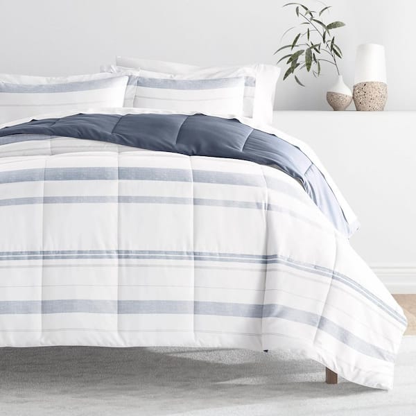 Becky Cameron 2-Piece Patterned Reversible Microfiber All Season Down Alternative Ultra Soft Comforter Set in Stone Stitched Stripe
