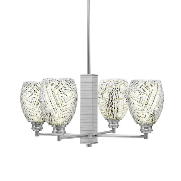 Unbranded Albany 22.75 in. 4-Light Brushed Nickel Chandelier with Natural Fusion Glass Shades