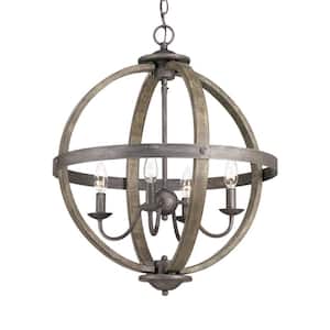 Keowee 4-Light Artisan Iron/Elm Wood Orb Chandelier with Accents