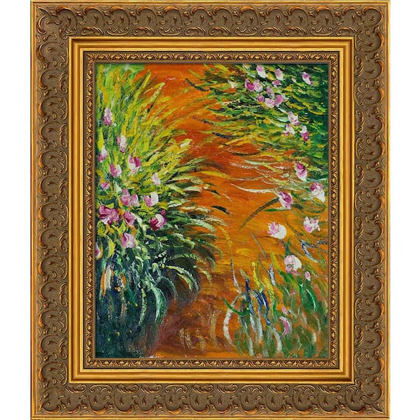 LA PASTICHE Irises with Baroque Antique Gold Frame by Claude Monet Framed Wall Art 12 in. x 14 in.