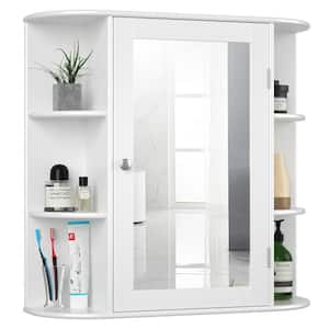 6.5 in. x 25 in. x 26 in. White Multipurpose Wall Surface Mount Bathroom Storage Medicine Cabinet with Mirror
