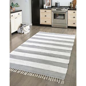 Chindi Rag Striped Gray 12 ft. 2 in. x 16 ft. 1 in. Area Rug