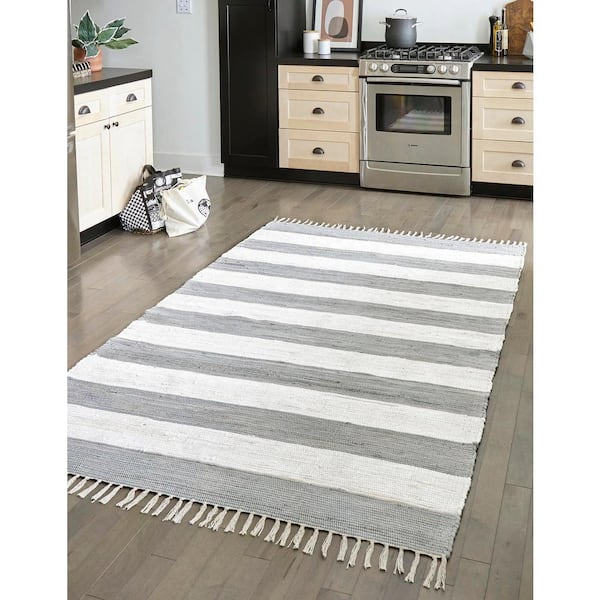 Chindi Rag Striped Gray 10' 0 x 14' 1 Area Rug