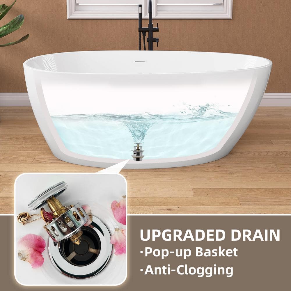 Gloss White 59'' Freestanding Acrylic Soaking Bathtub