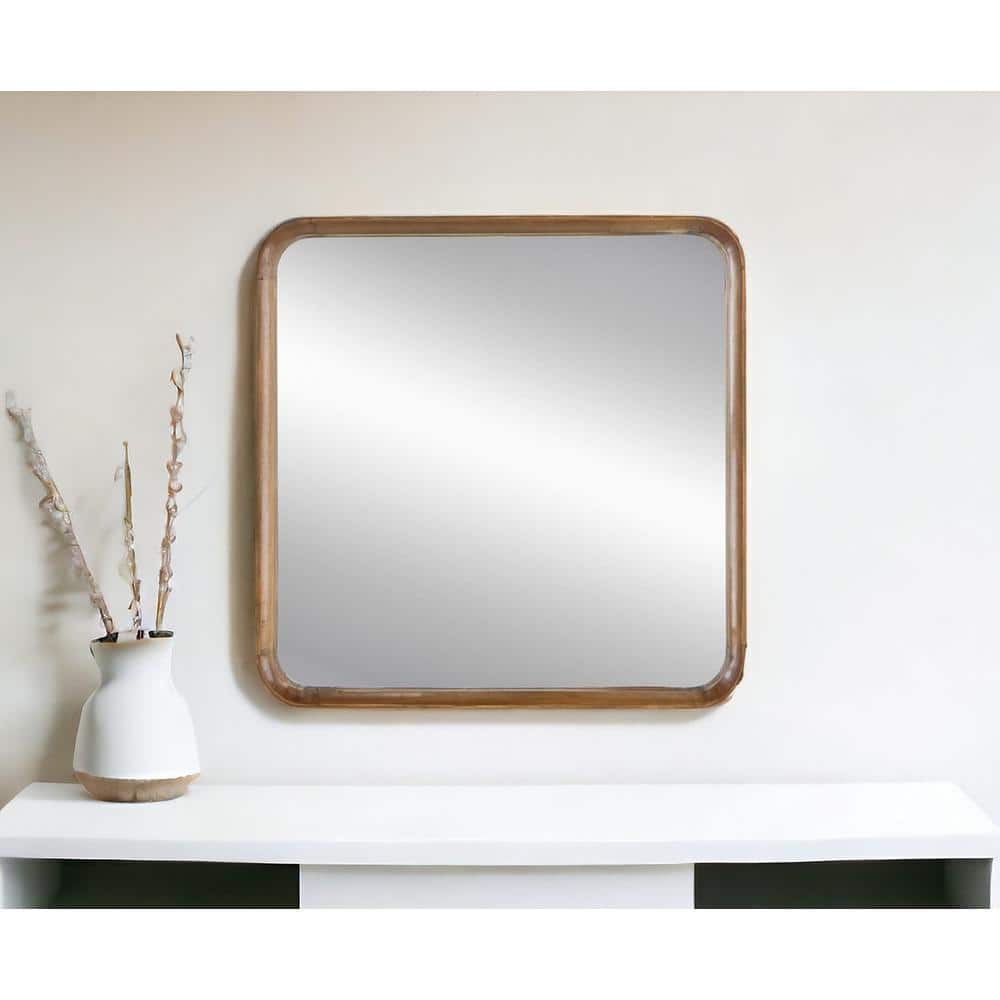Wayne Light Brown Wood Square Wall Mirror