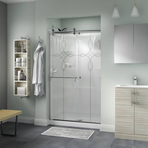 Delta Portman Contemporary 43-3/8 to 47-3/8 in. W x 71 in. H Frameless Sliding Shower Door, Chrome, Tranquility Glass