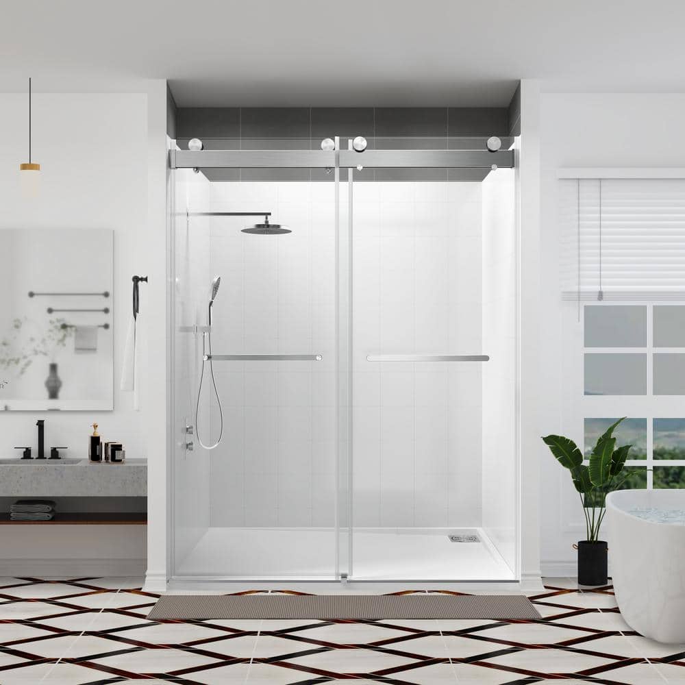 68 to 72 in. W x 76 in. H Double Sliding Frameless Shower Door, Soft-Close,