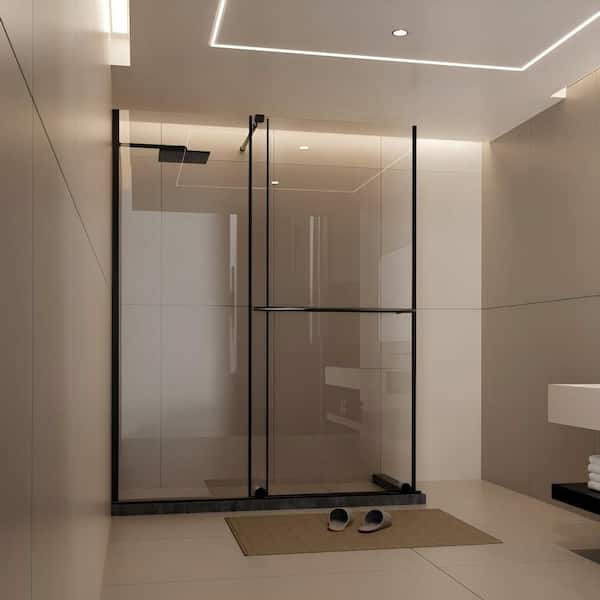 60 in.W x 72 in. H Sliding Semi-Frameless Shower Door Walk-in Shower Screen Dual Usage, 1/4 in. Thick Glass Panel, Black