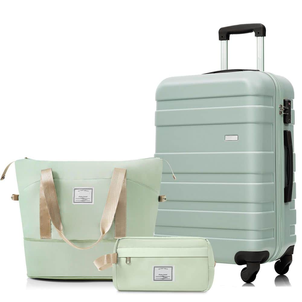 3-Piece Light Green ABS Hardshell Spinner 24" Luggage Set with Travel Duffel Bag, Toiletry Bag, TSA Lock