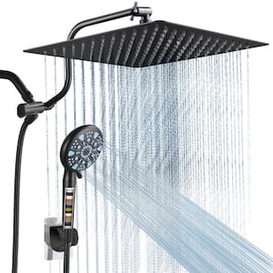 9-Spray Patterns Rainfull 2-in-1 Adjustable Fixed Shower Head with Filter 1.8 GPM and Handheld Shower Head in Black