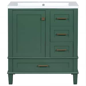 30 in. W x 18 in. D x 34.05 in. H Bath Vanity in Green with Soft Closing Door, Solid Wood Frame, and 3-Drawers