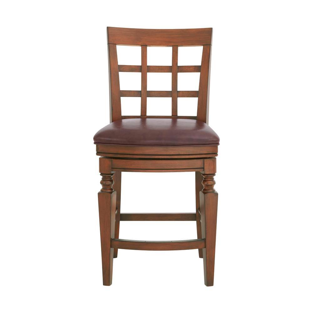 Napa Mahogany Rubberwood Counter Height Swivel Stool with Faux Leather Seat