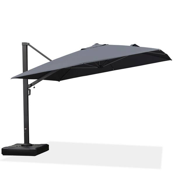 PURPLE LEAF 11 ft. Square Aluminum Large Outdoor Cantilever 360-Degree Rotation Patio Umbrella with Wheels Base, Gray