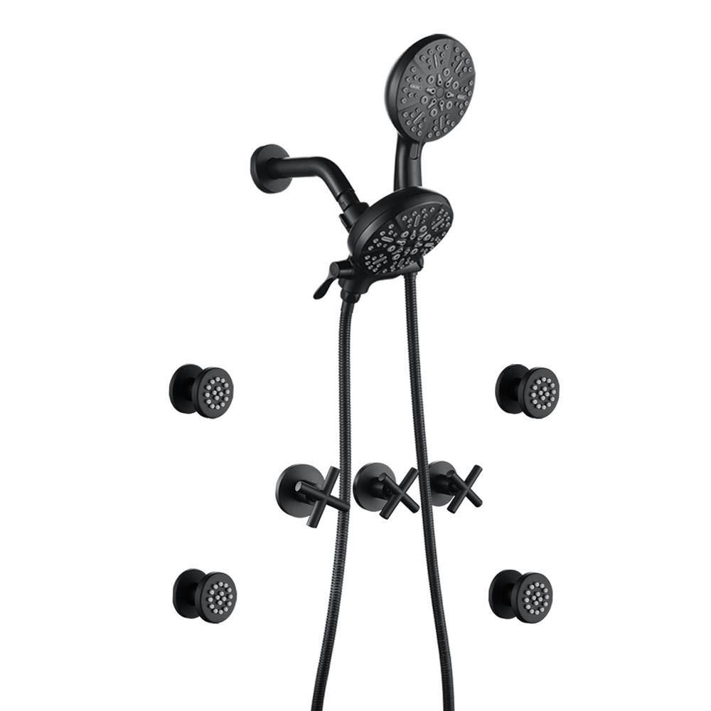Triple Handle 7-Spray Shower Faucet 1.8 GPM with High Pressure 4.72 in. Dual Shower Heads and Body Sprays in Matte Black price history on PriceWatchPro