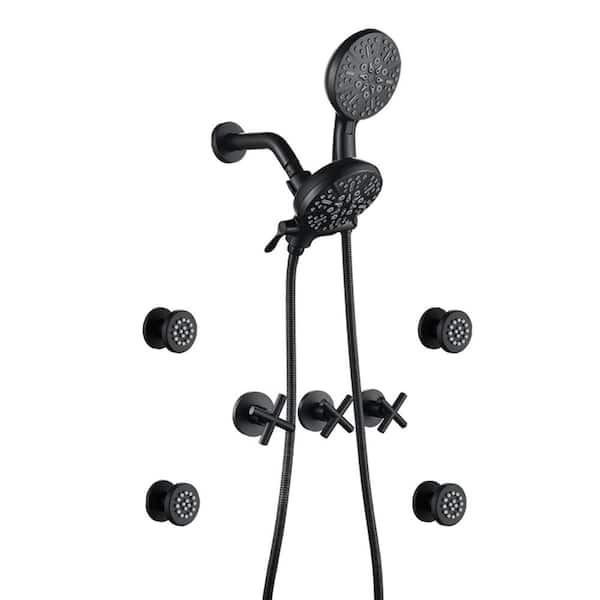 Unbranded Triple Handle 7-Spray Shower Faucet 1.8 GPM with High Pressure 4.72 in. Dual Shower Heads and Body Sprays in Matte Black