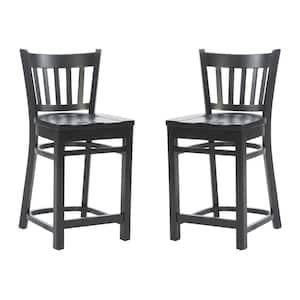 Lux 24 in. Seat Height Black High Back Wood fframe Counter Stool with a Wood Seat (Set of 2)