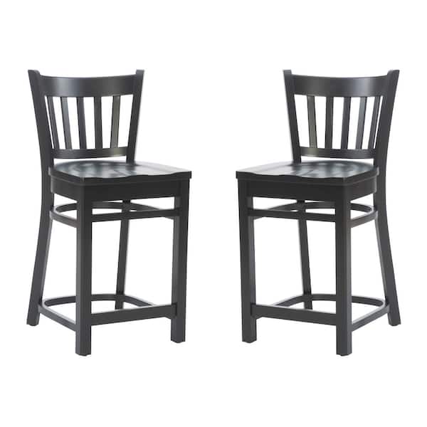 Linon Home Decor Lux 24 in. Seat Height Black High back wood frame Counter stool with a wood seat (set of 2)