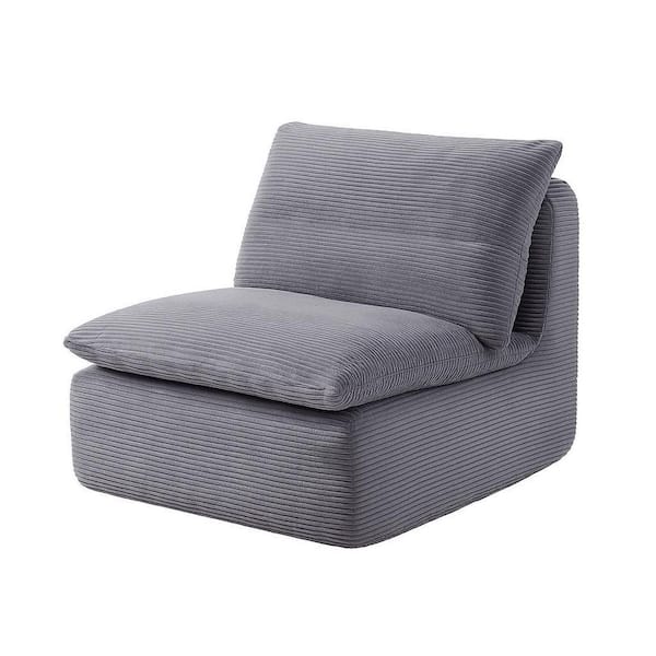33.4 in. W Armless Corduroy Soft in Gray Compression Lounge Bean Bag for Living Room, Bedroom / Study