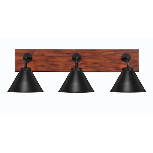 Unbranded Kirby 27.5 in. 3-Light Matte Black and Painted Wood-look Metal Vanity Light
