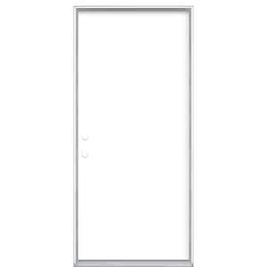 36 in. x 80 in. Flush Right-Hand Inswing Ultra White Painted Steel Prehung Front Door No Brickmold in Vinyl Frame