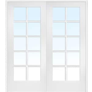 60 in. x 80 in. Both Active Primed MDF Glass 10-Lite Clear True Divided Prehung Interior French Door