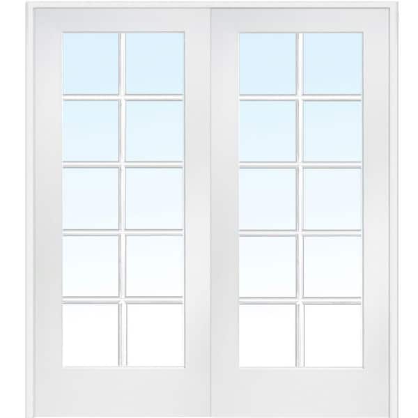 MMI Door 60 in. x 80 in. Both Active Primed MDF Glass 10-Lite Clear True Divided Prehung Interior French Door