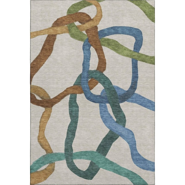 Mayfield Premium Machine Washable Abstract AMF2394 Beige 8 ft. x 10 ft. Area Rug