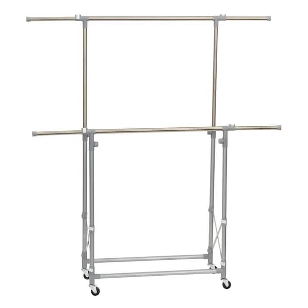 HOUSEHOLD ESSENTIALS Silver Metal Clothes Rack 52 in. W x 62 in. H
