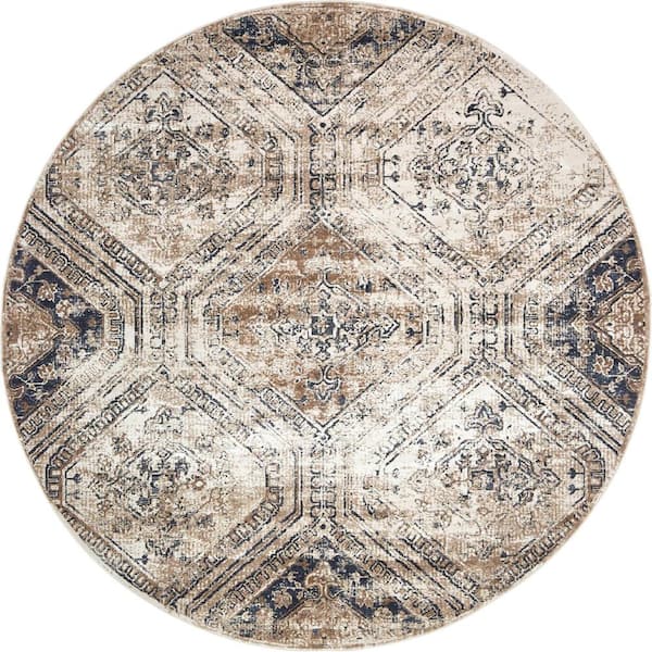 Unique Loom Chateau Jackson Navy Blue 8' 0 x 8' 0 Round Rug